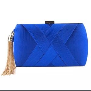 Elegant Blue Clutch with Gold Tassel